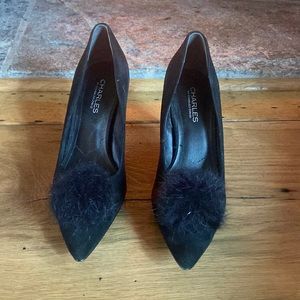 Beautiful suede black pump with pompon! Never worn outside. Perfect condition